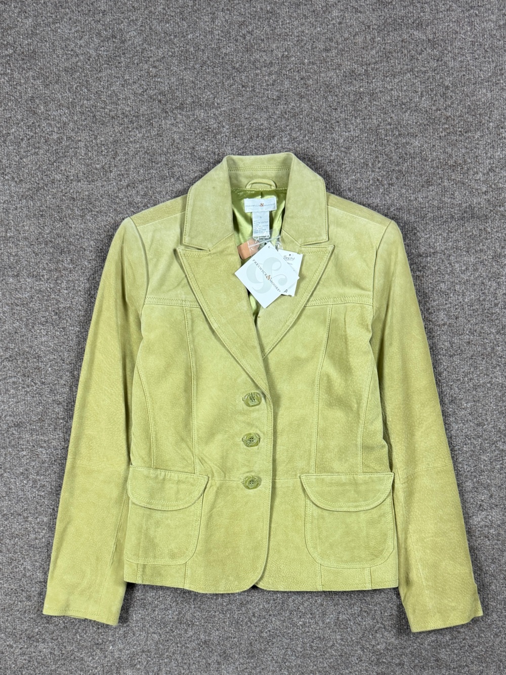 NWT Green Suede Leather Blazer Jacket Women’s S Lightweight Button Front Y2K - Picture 2 of 11